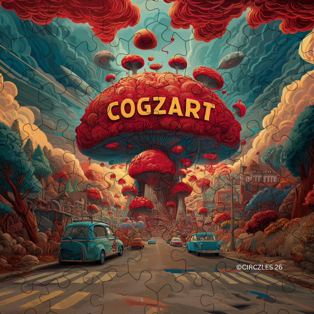 Surreal Mushroom Wooden Puzzle for Adults — Red Alert