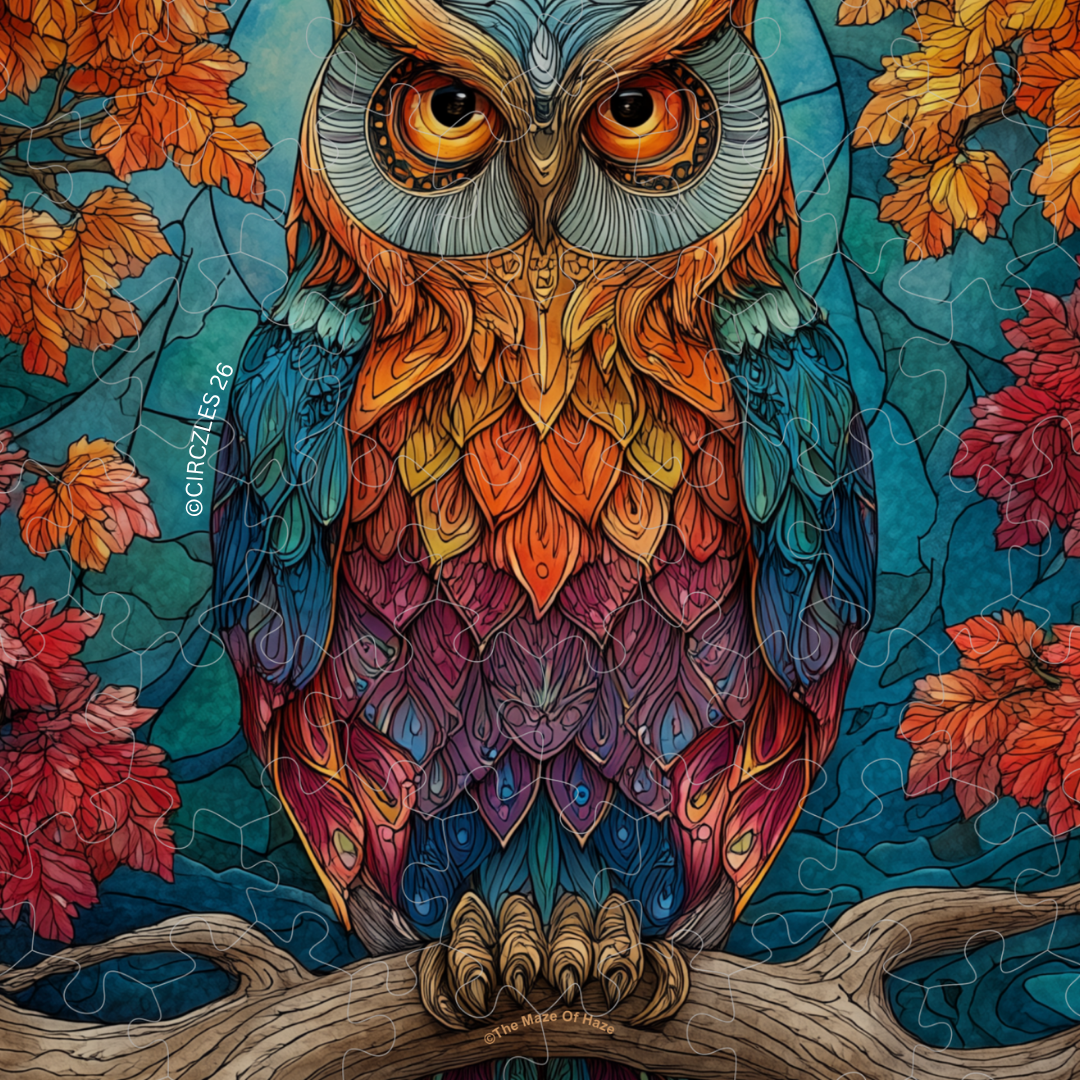 Owl Stained Glass Round Puzzle — Hoot