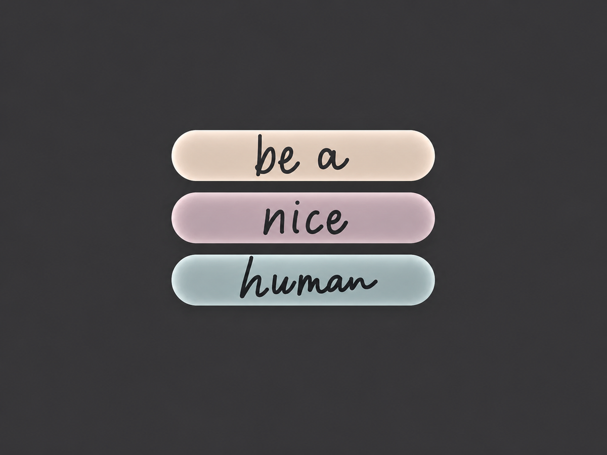 Be a nice human message from CogZart, inspiring kindness, mindful giving, and joyful puzzling in the community